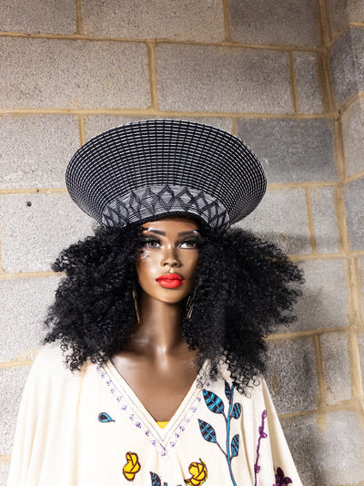 Traditional Zulu (Isicholo) Basket Hat Black and White Mixed