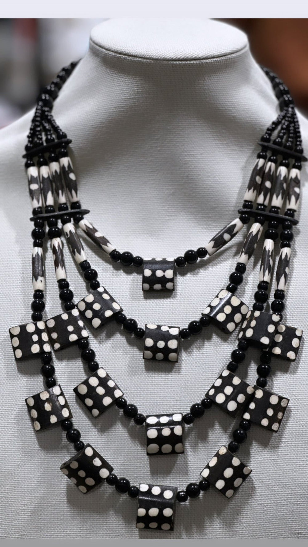 Polka Dot Batik Bone multi strand Necklace - Trufacebygrace