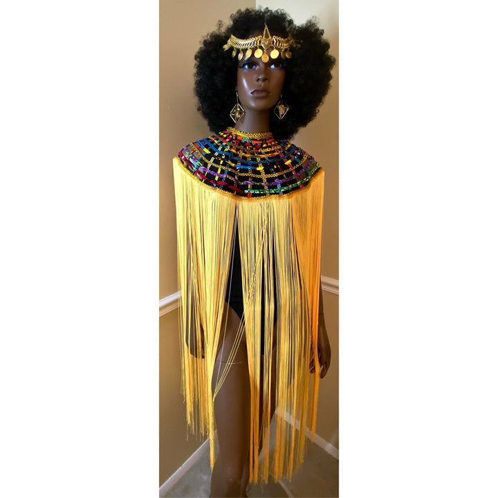 Queen Ankara Laced /Laticed Long Fringe Cape - Pearl Trim - Trufacebygrace