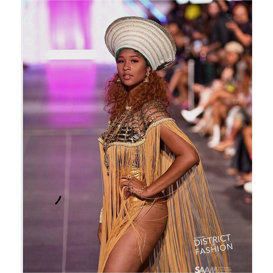 Queen Ankara Laced /Laticed Long Fringe Cape - Pearl Trim - Trufacebygrace