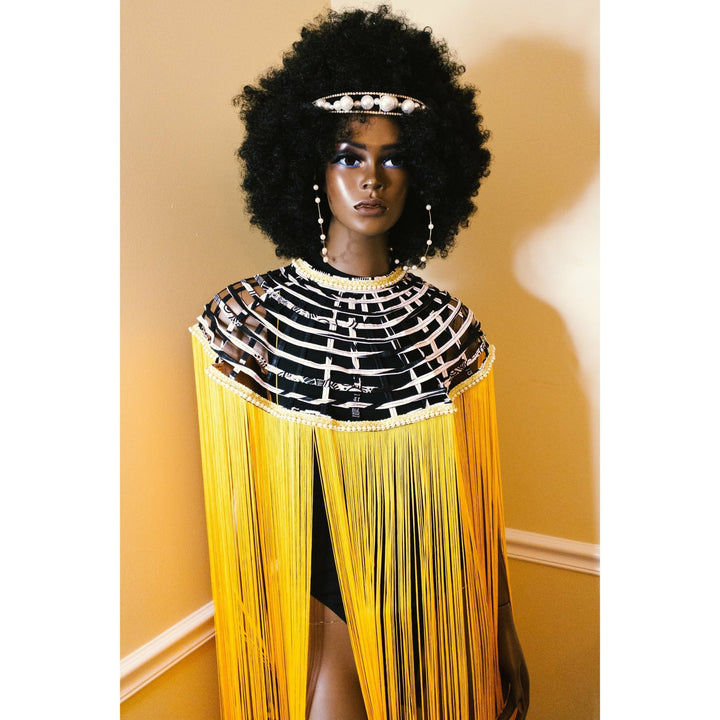 Queen Ankara Laced /Laticed Long Fringe Cape - Pearl Trim - Trufacebygrace