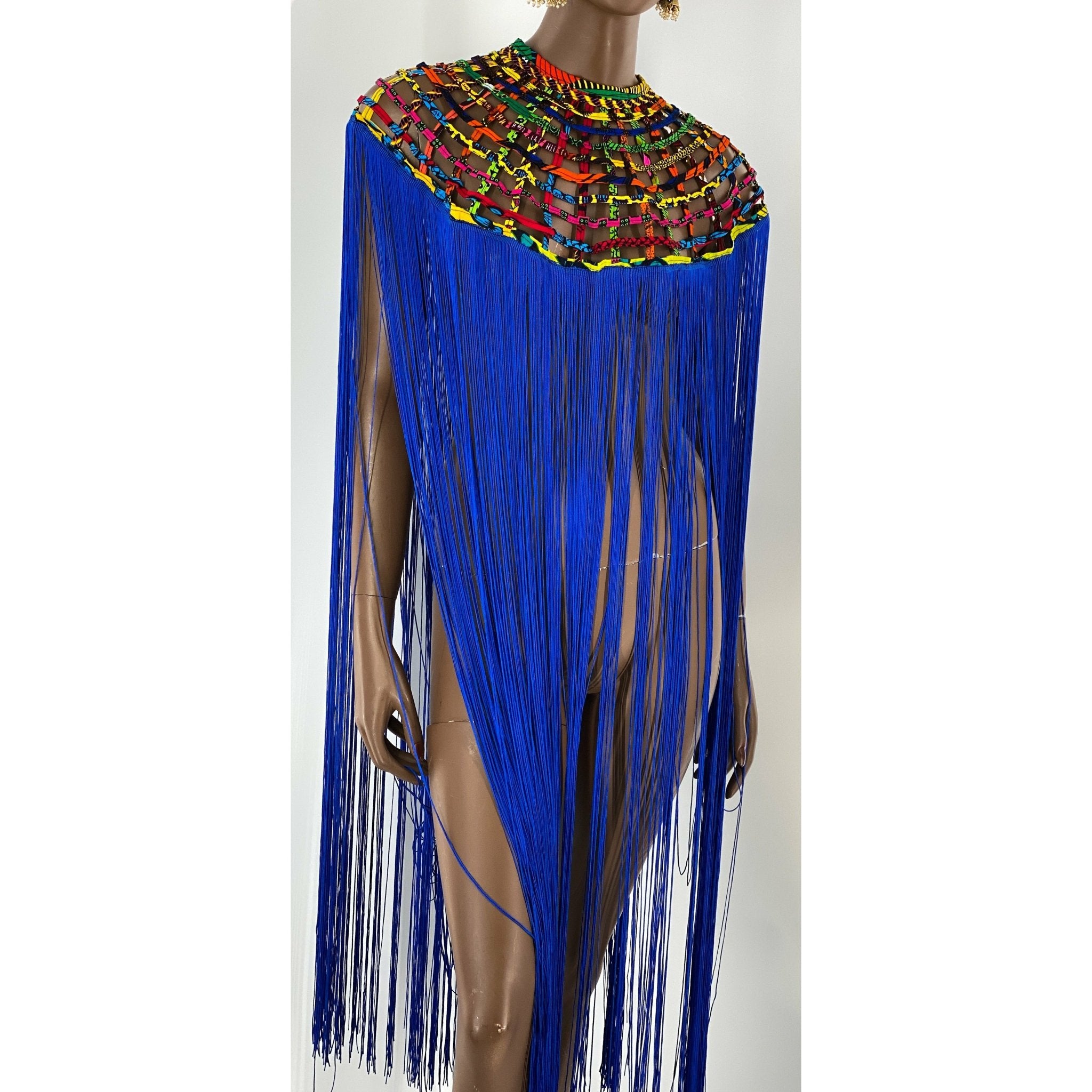 【Acka】cape fringe tops Fringe Satin Cape Top - Black | CO