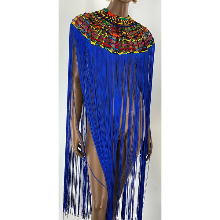 Queen Ankara Laced /Laticed Long Fringe Cape - Pearl Trim - Trufacebygrace