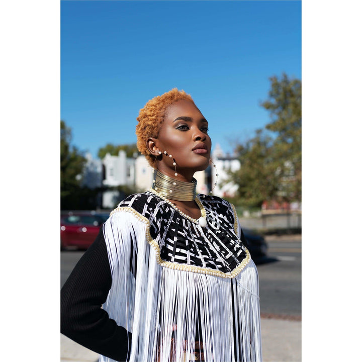 Queen Ankara Laced /Laticed Long Fringe Cape - Pearl Trim - Trufacebygrace