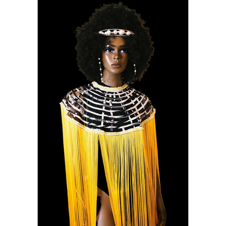 Queen Ankara Laced /Laticed Long Fringe Cape - Pearl Trim - Trufacebygrace