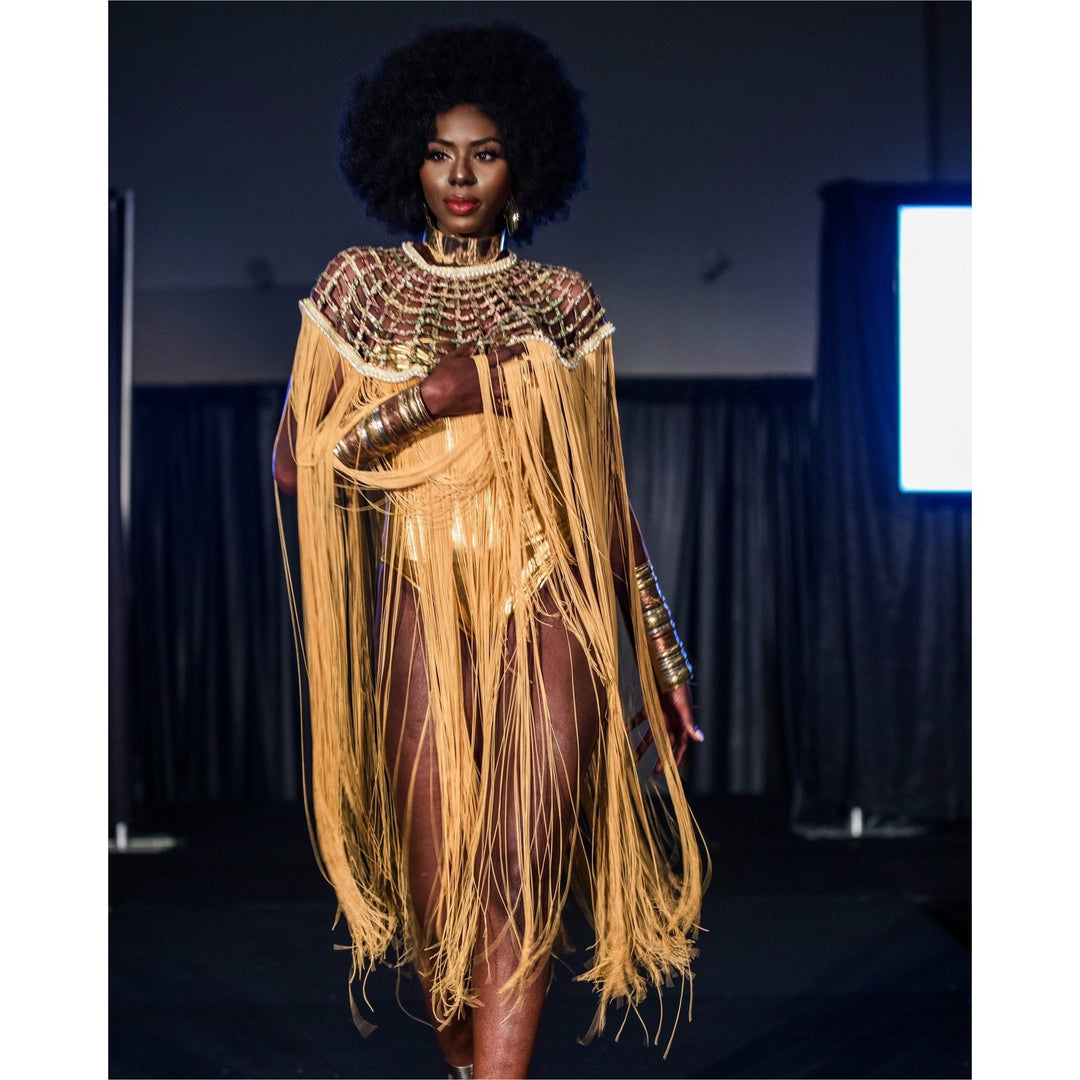 Queen Ankara Laced /Laticed Long Fringe Cape - Pearl Trim - Trufacebygrace