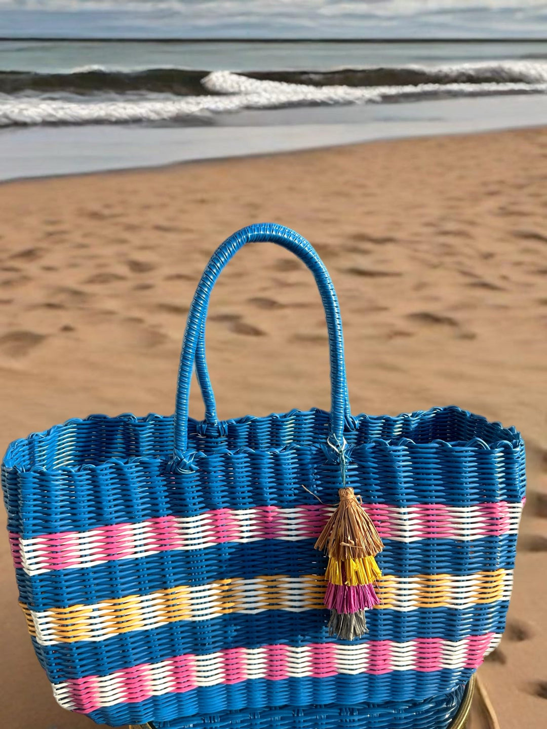 Rainbow Waves Woven Beach Bags - Trufacebygrace