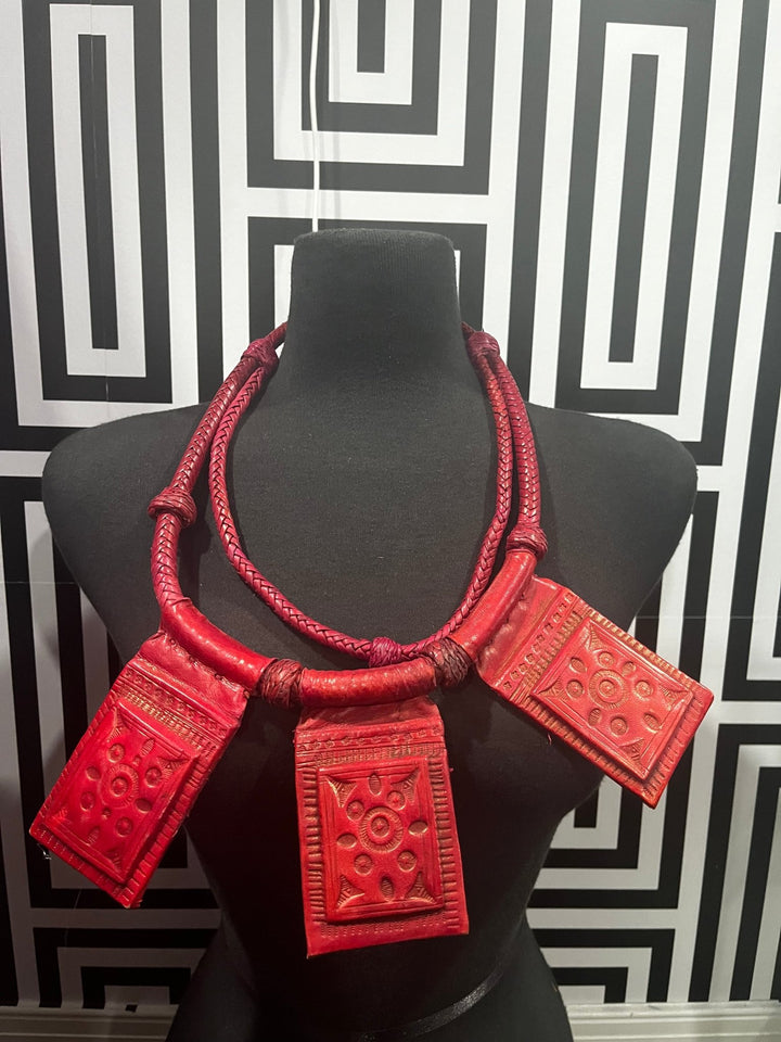 Red Barima leather Necklace - Trufacebygrace