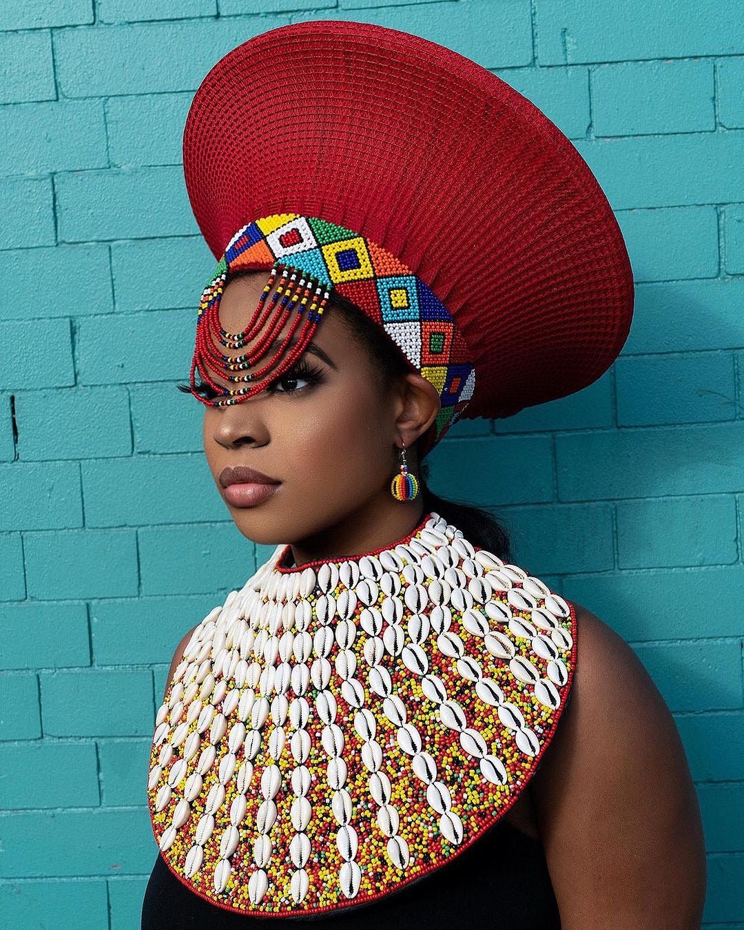 Red Beaded Zulu basket Hat - Trufacebygrace