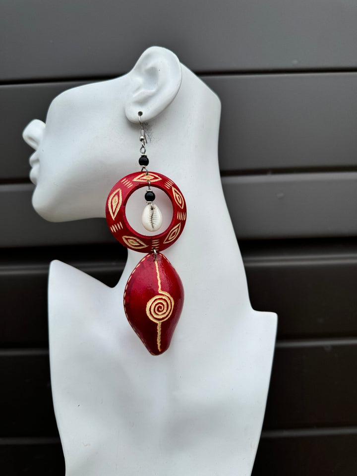 Red Calabash Tribal Expressions Earrings - Trufacebygrace