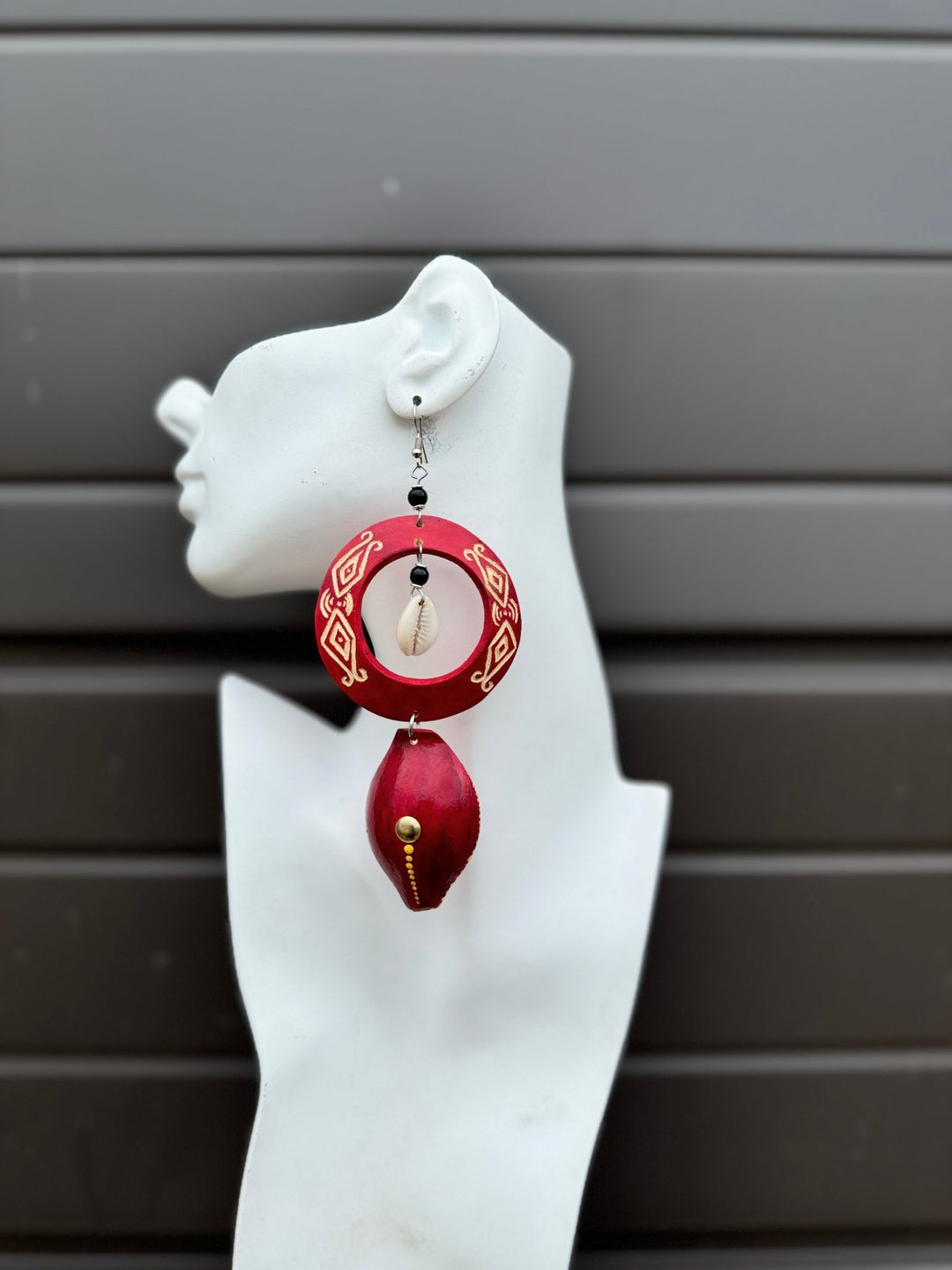 Red Calabash Tribal Expressions Earrings - Trufacebygrace