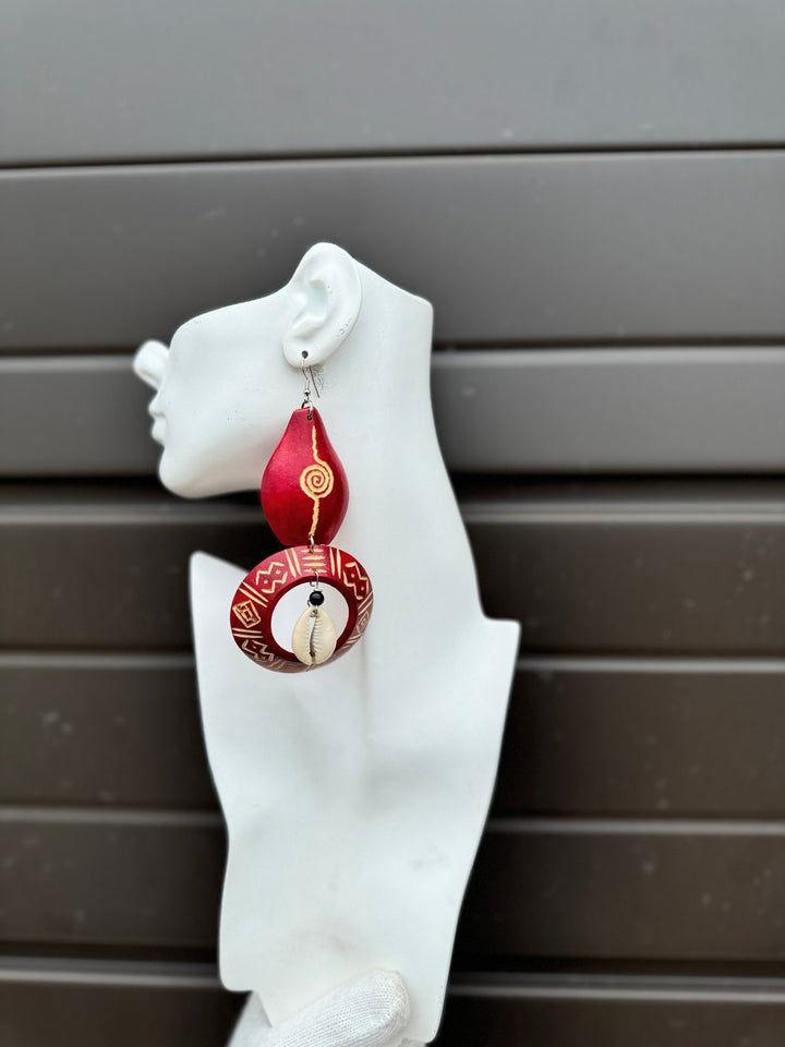 Red Calabash Tribal Expressions Earrings - Trufacebygrace