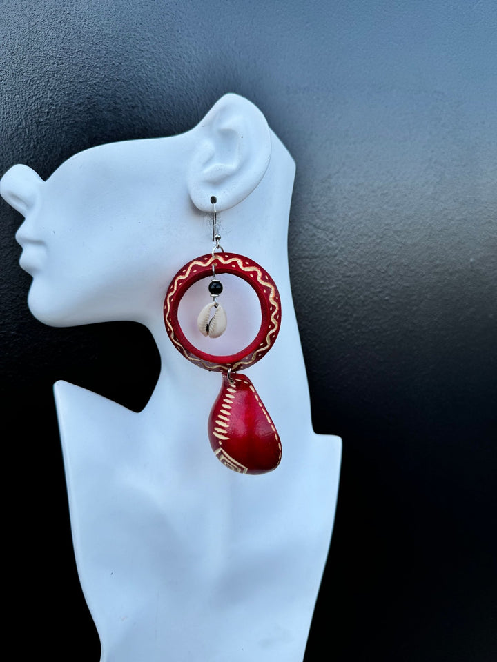 Red Calabash Tribal Expressions Earrings - Trufacebygrace