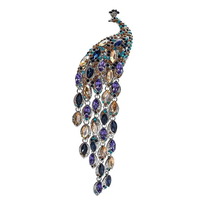 Regal Peacock Rhinestone Tassel Brooch - Trufacebygrace