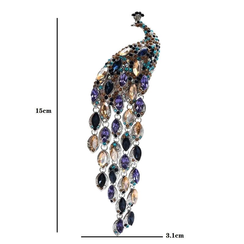 Regal Peacock Rhinestone Tassel Brooch - Trufacebygrace