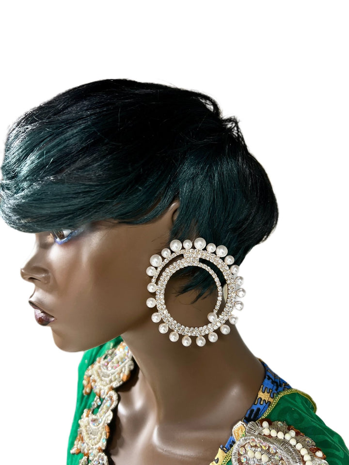 Round Rhinestone and Pearl Oversized earrings - Trufacebygrace