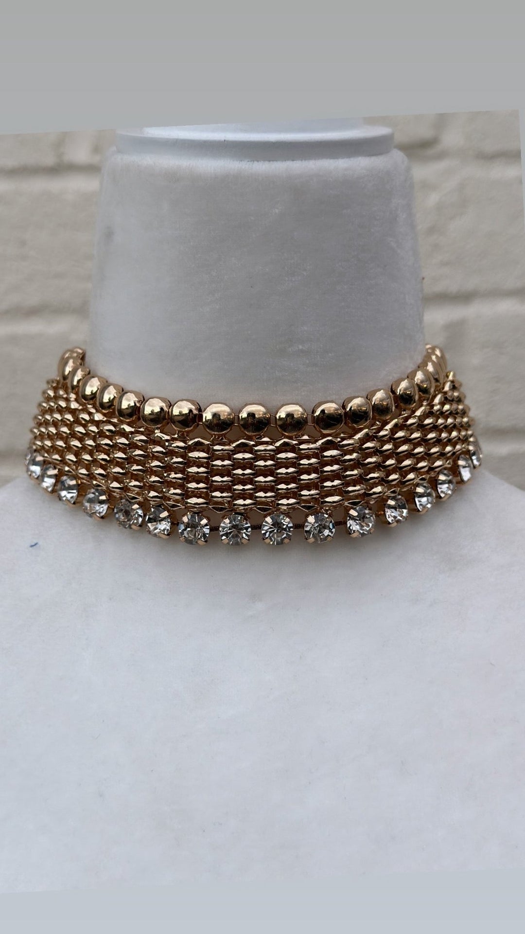 Sample: Luxe Crystal Stone Embellished Chunky Metal Evening Choker Necklace - Trufacebygrace