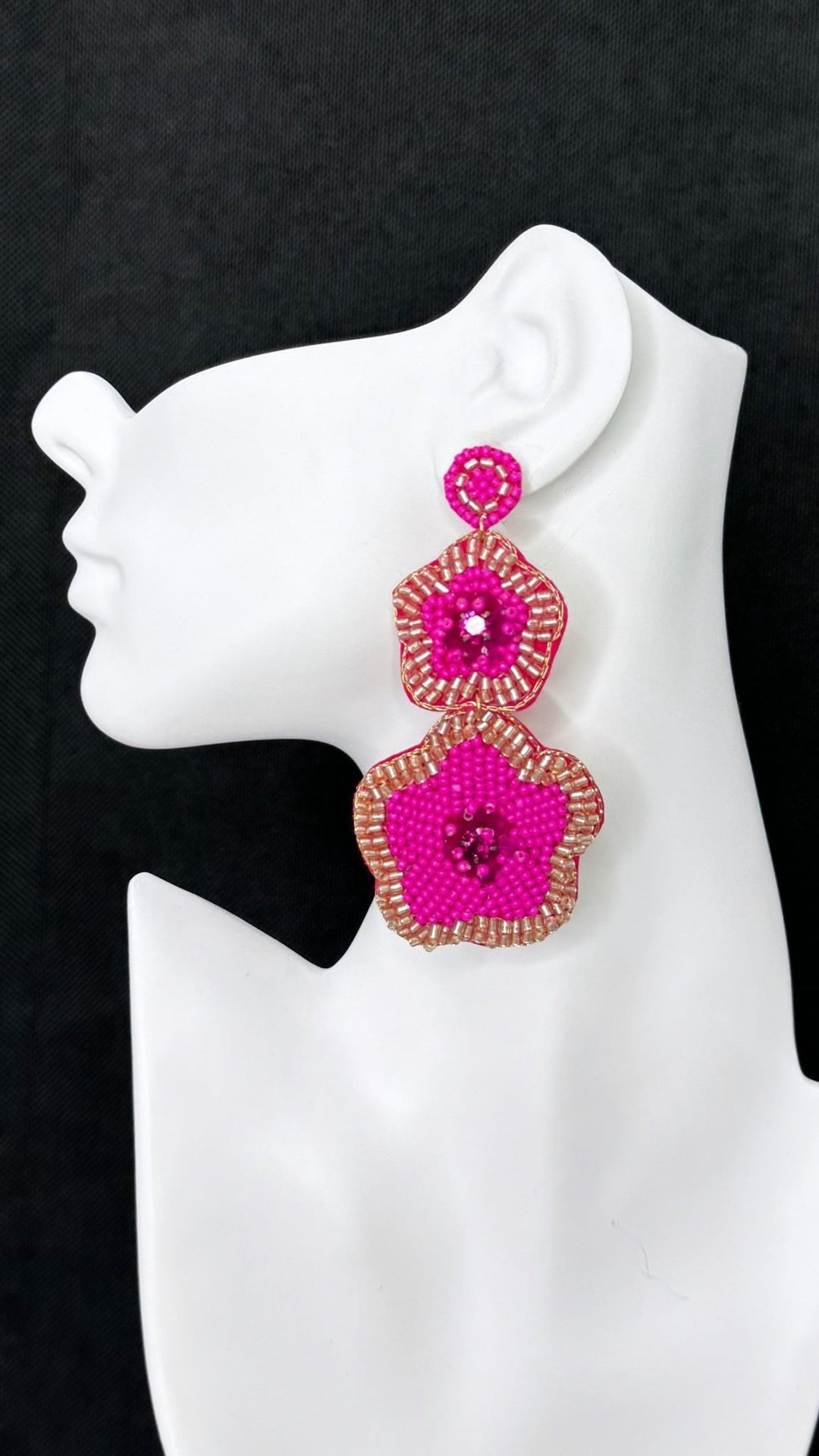 Sample : pink double flower earrings - Trufacebygrace