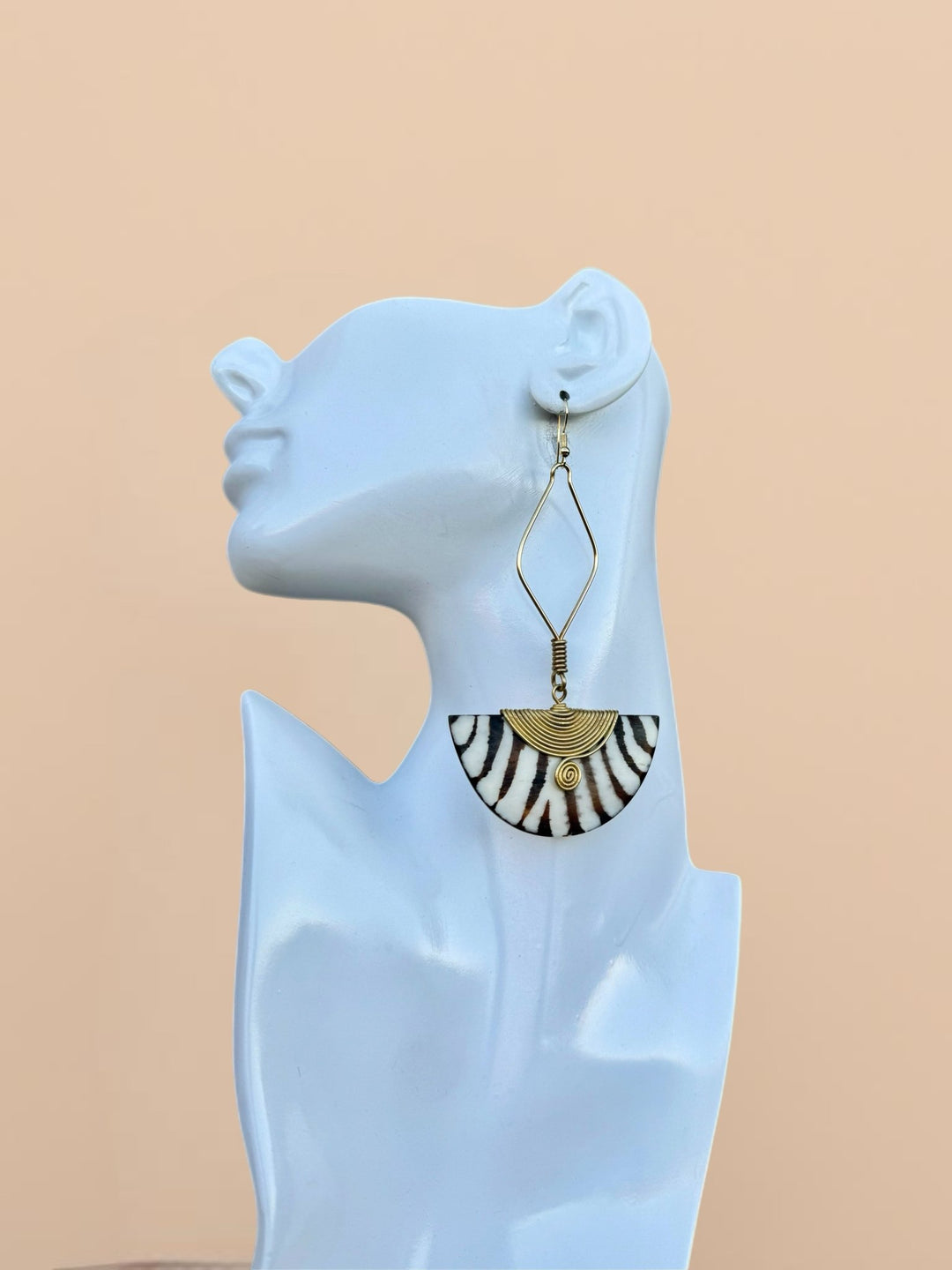 Sample: Rhombus Brass and Zebra Bone Earring - Trufacebygrace