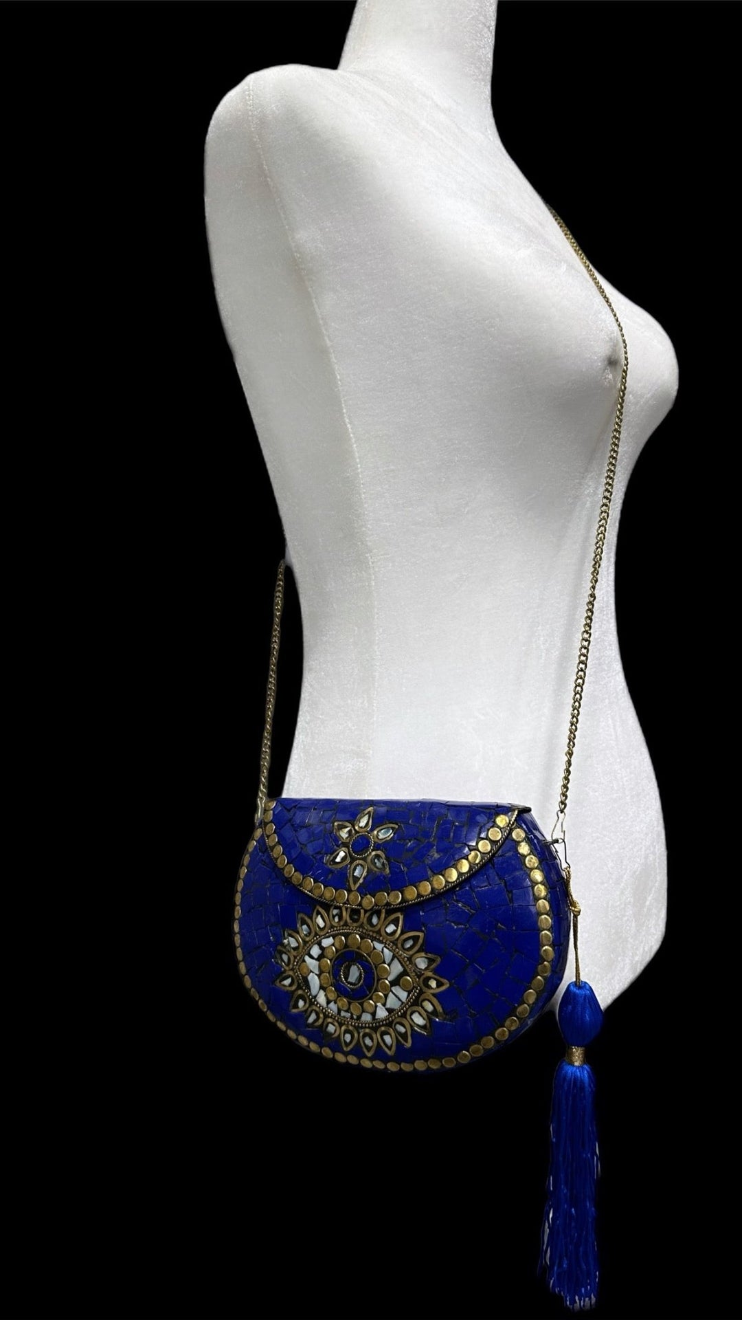 Sample: Royal Sapphire Mosaic Tassel Bag - Trufacebygrace