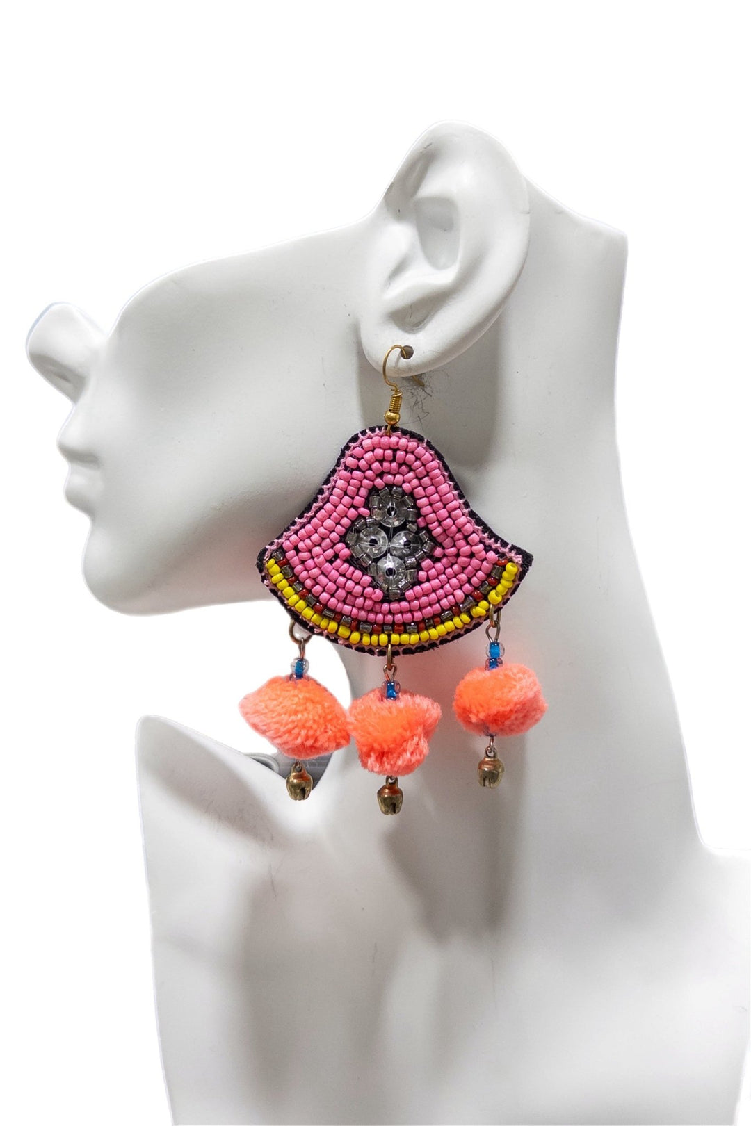 Sample: Vibrant Pom - Pom Beaded Earrings - Trufacebygrace