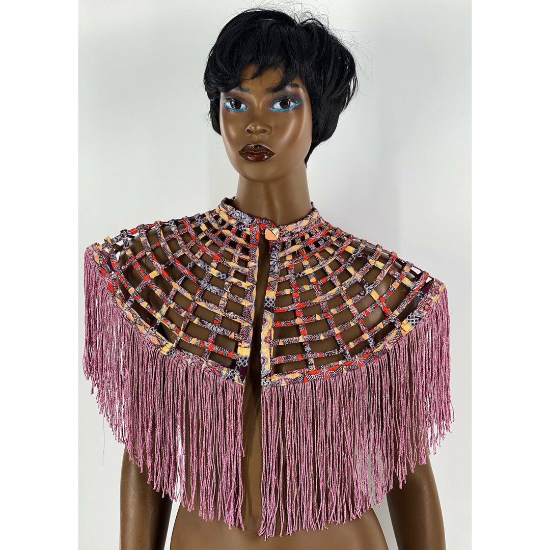 Short Fringe Ankara Laced Cape - Trufacebygrace