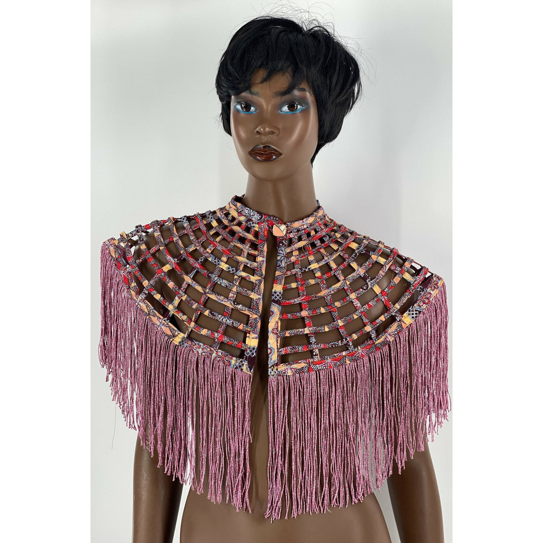 Short Fringe Ankara Laced Cape - Trufacebygrace