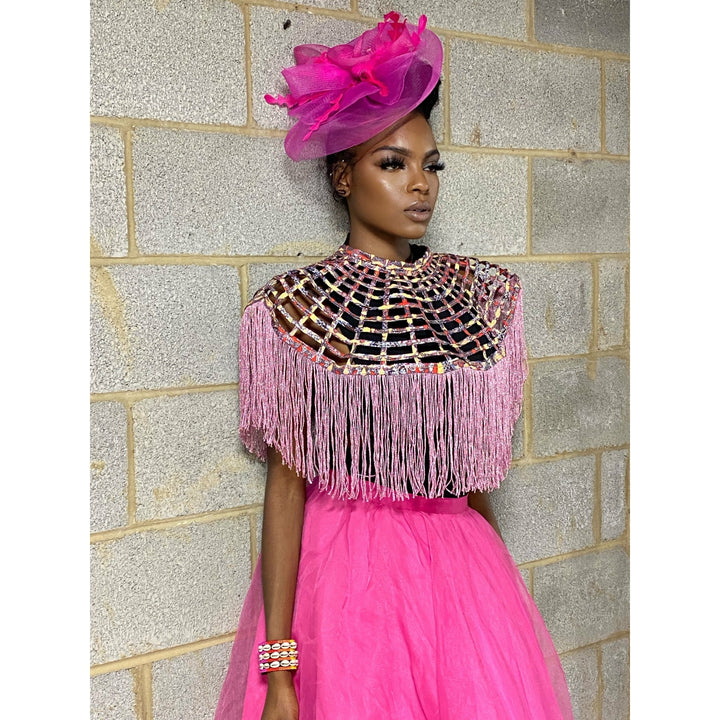 Short Fringe Ankara Laced Cape - Trufacebygrace