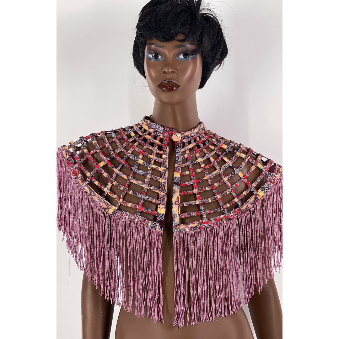 Short Fringe Ankara Laced Cape - Trufacebygrace