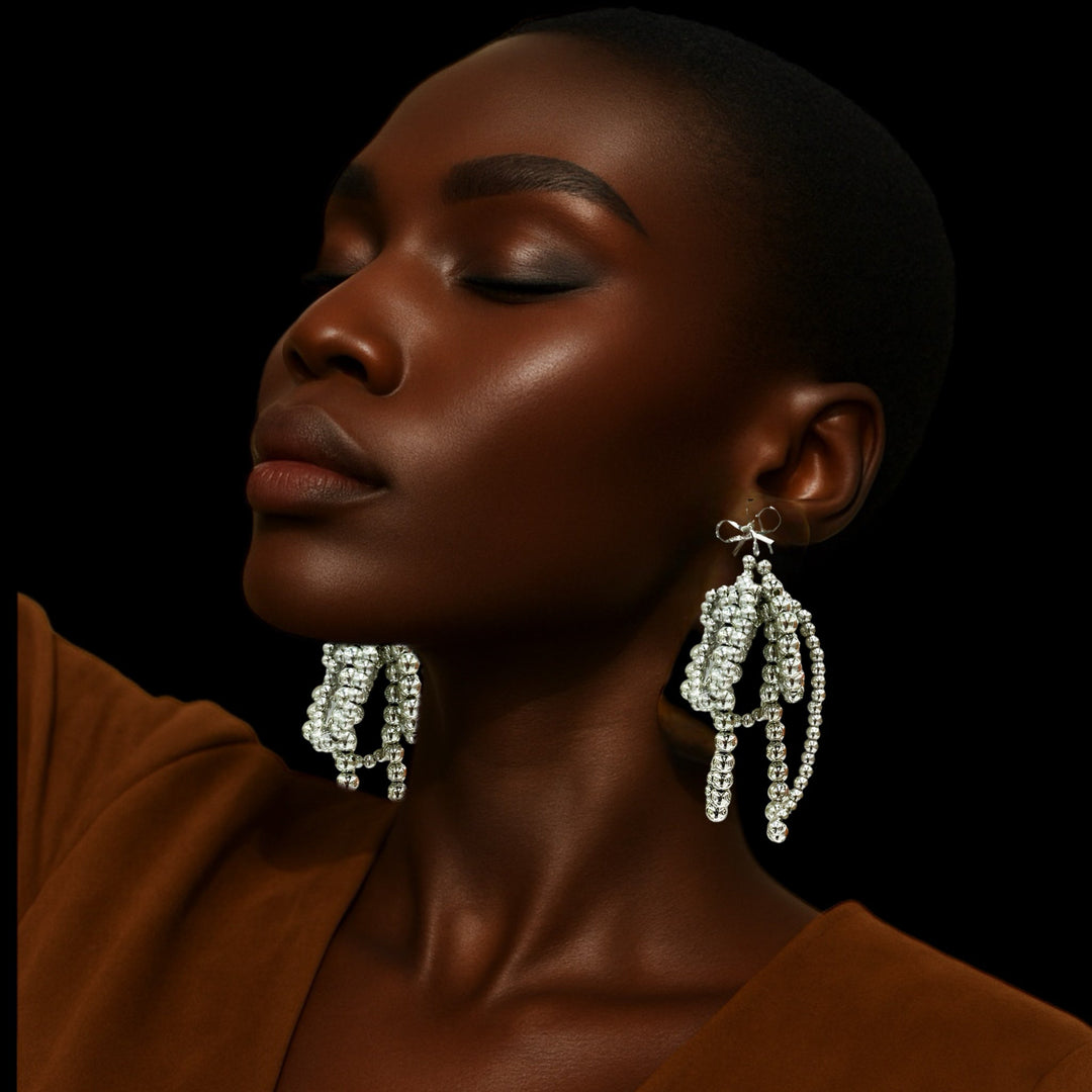 Silver Luxe Pearl Bow Earrings - Trufacebygrace