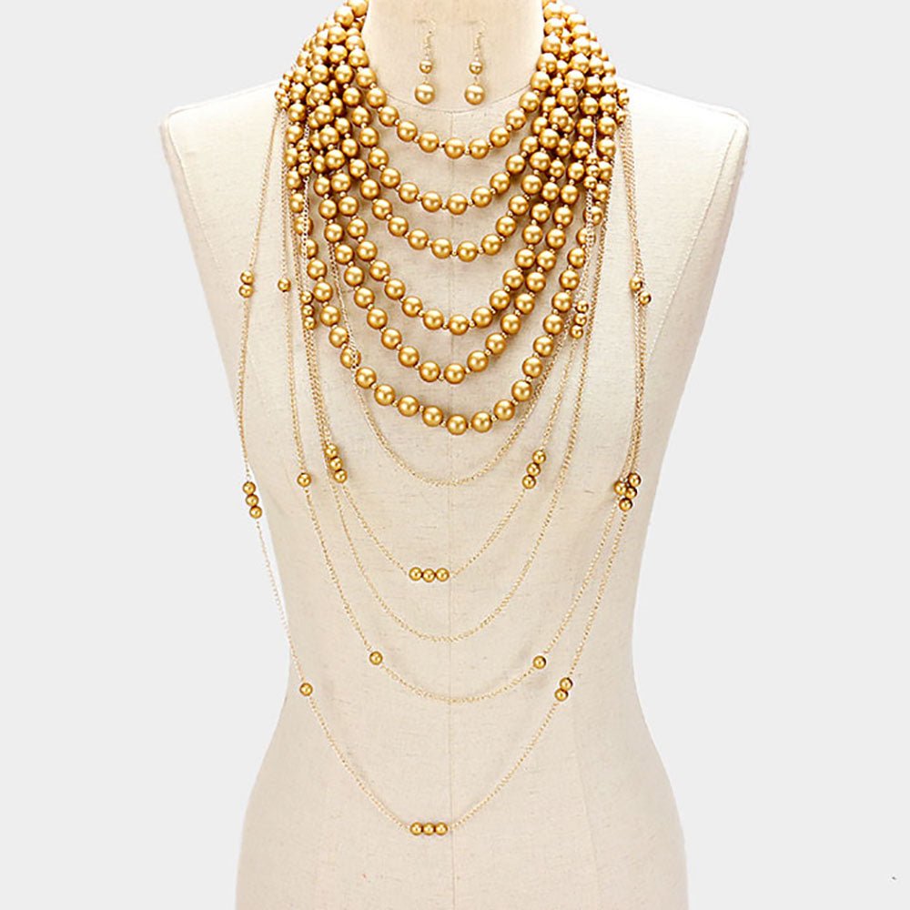 The Marquise Multi - Layer Pearl Strand Bib Necklace - Trufacebygrace