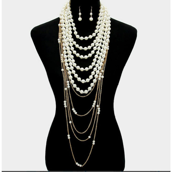 The Marquise Multi - Layer Pearl Strand Bib Necklace - Trufacebygrace