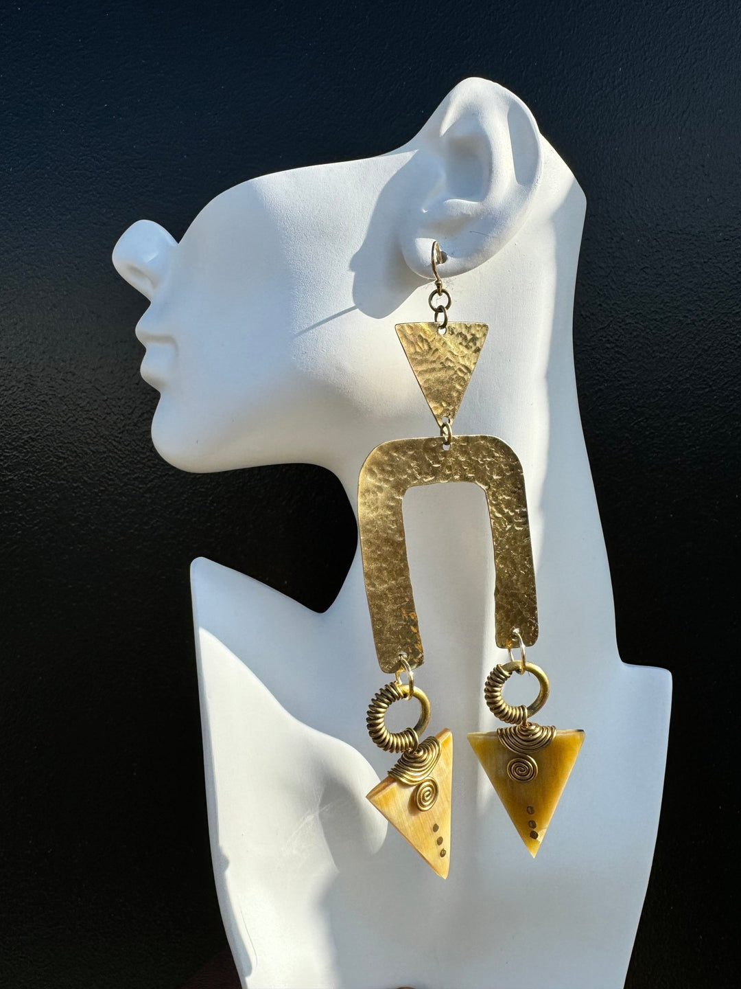 Unevee Hammered Brass and Horn Earrings - Trufacebygrace