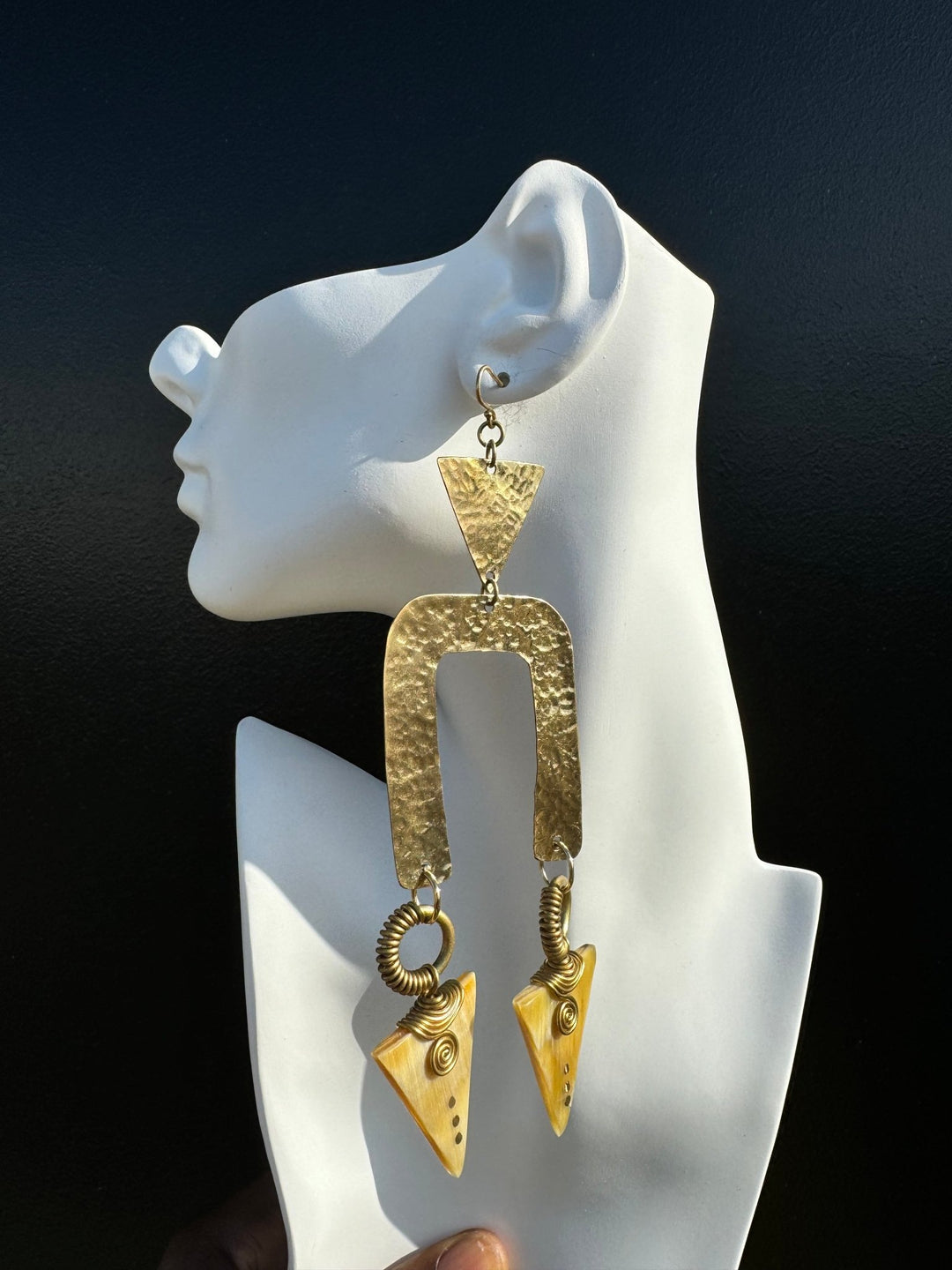 Unevee Hammered Brass and Horn Earrings - Trufacebygrace