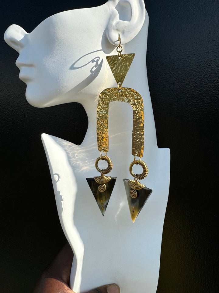 Unevee Hammered Brass and Horn Earrings - Trufacebygrace