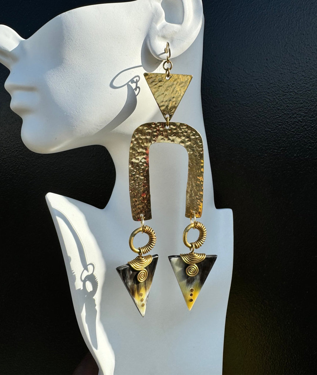 Unevee Hammered Brass and Horn Earrings - Trufacebygrace