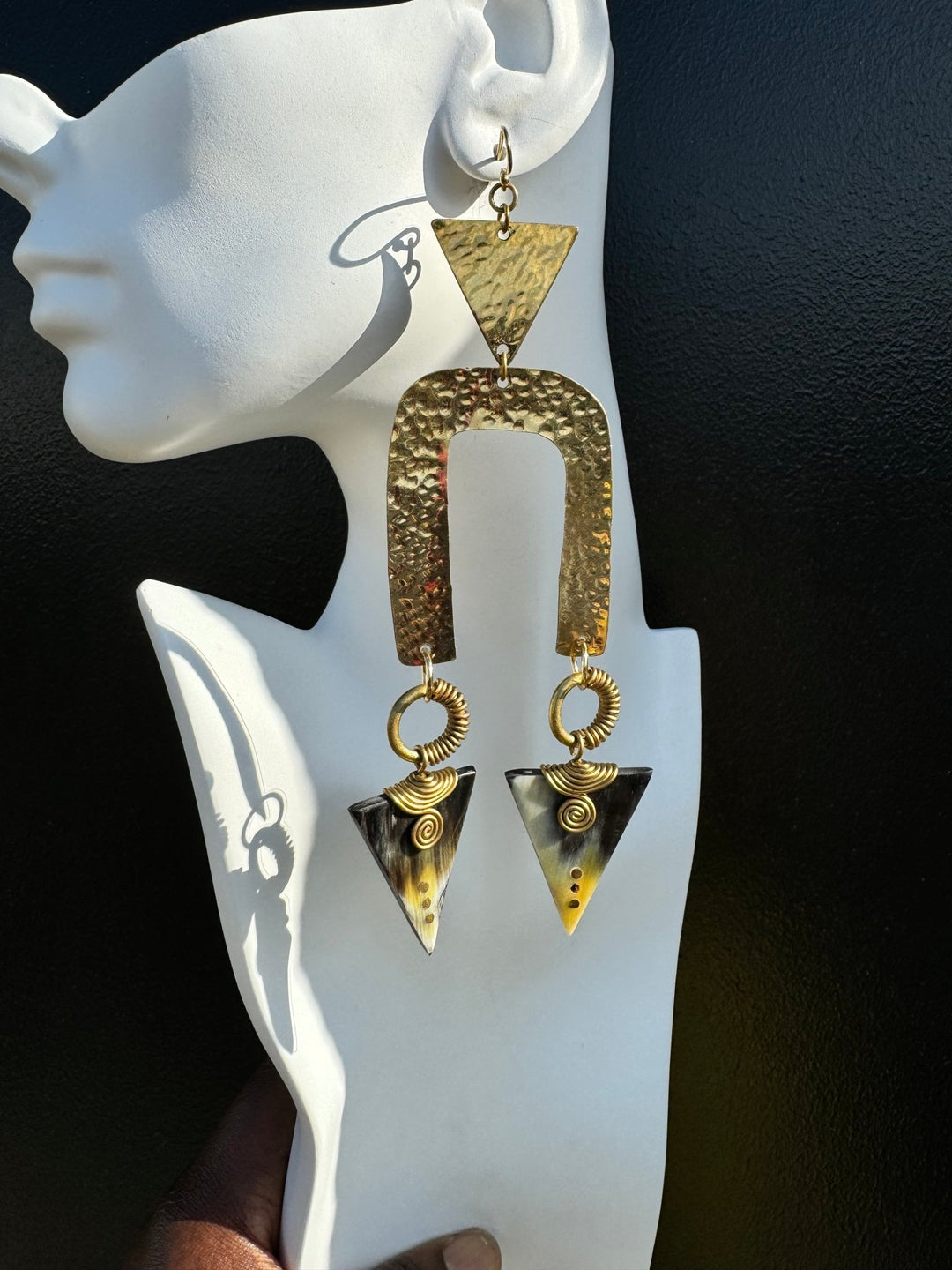 Unevee Hammered Brass and Horn Earrings - Trufacebygrace