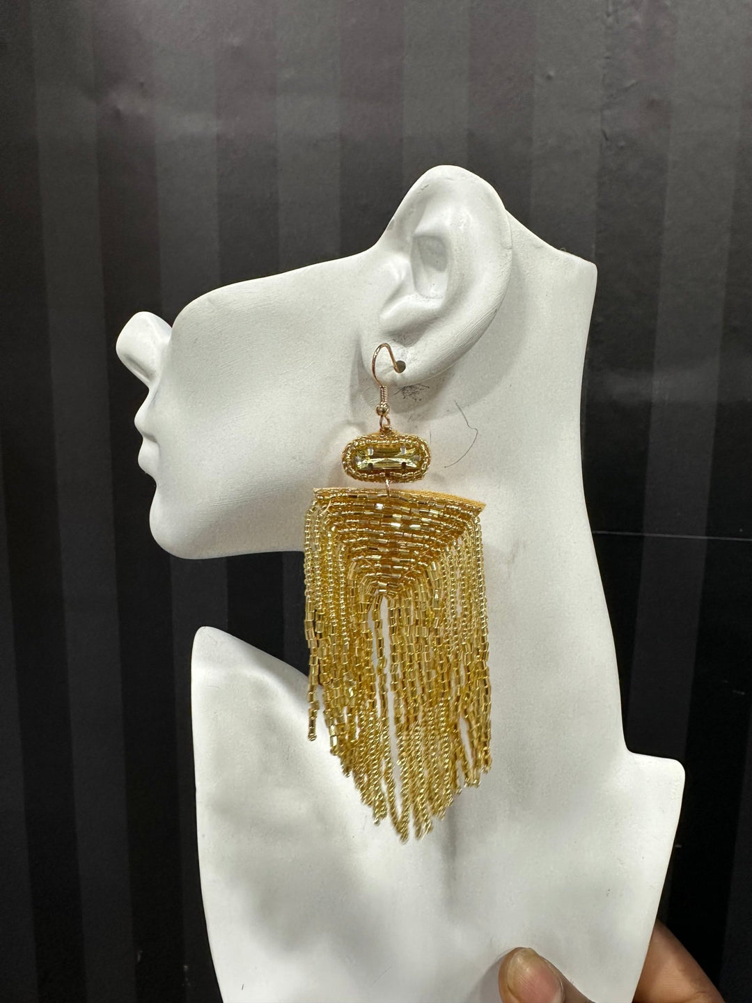 V Shape Inlay Beaded Fringe Dangle Earrings - Trufacebygrace