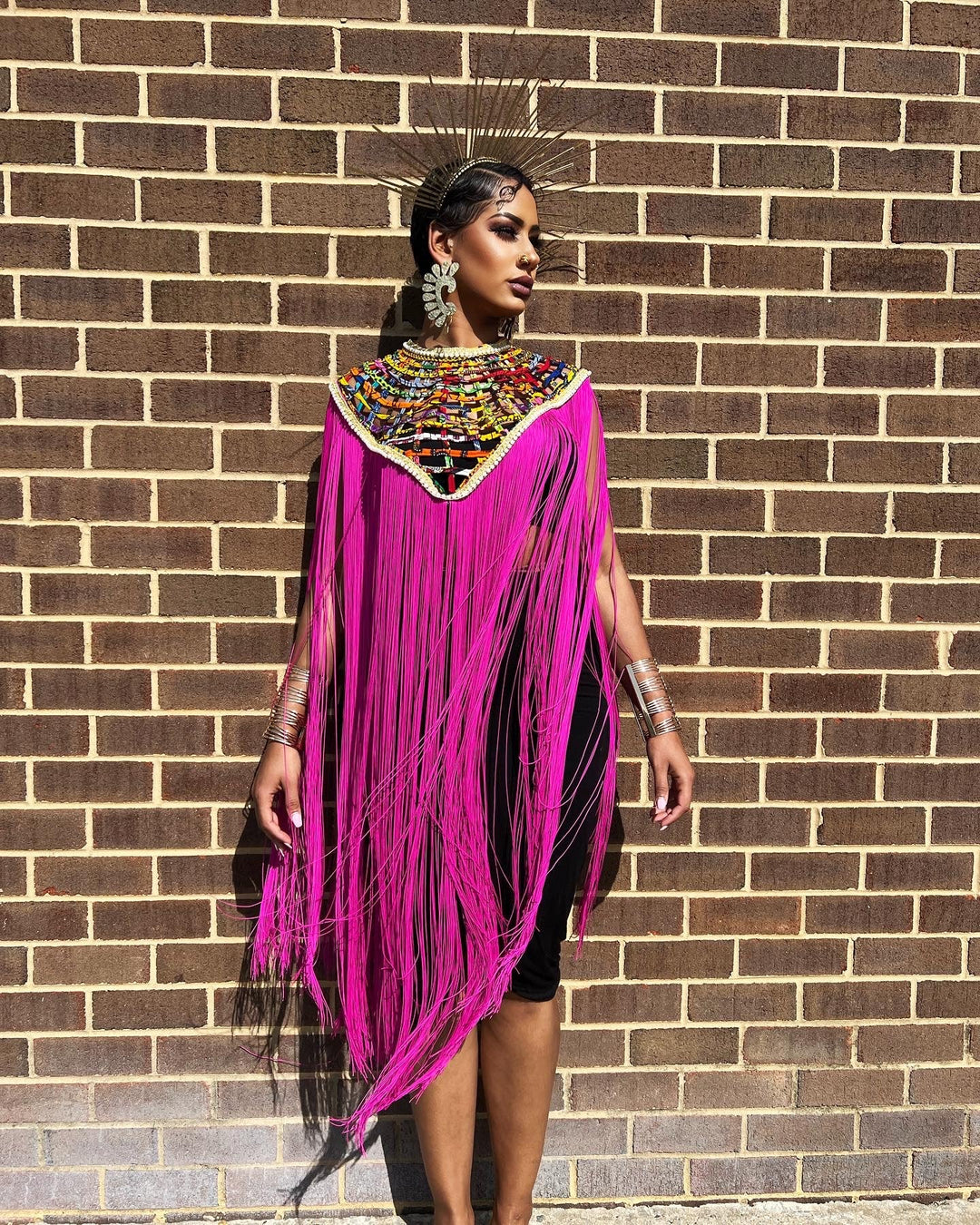 V shape Queen Ankara Laced Long Fringe Cape - Trufacebygrace