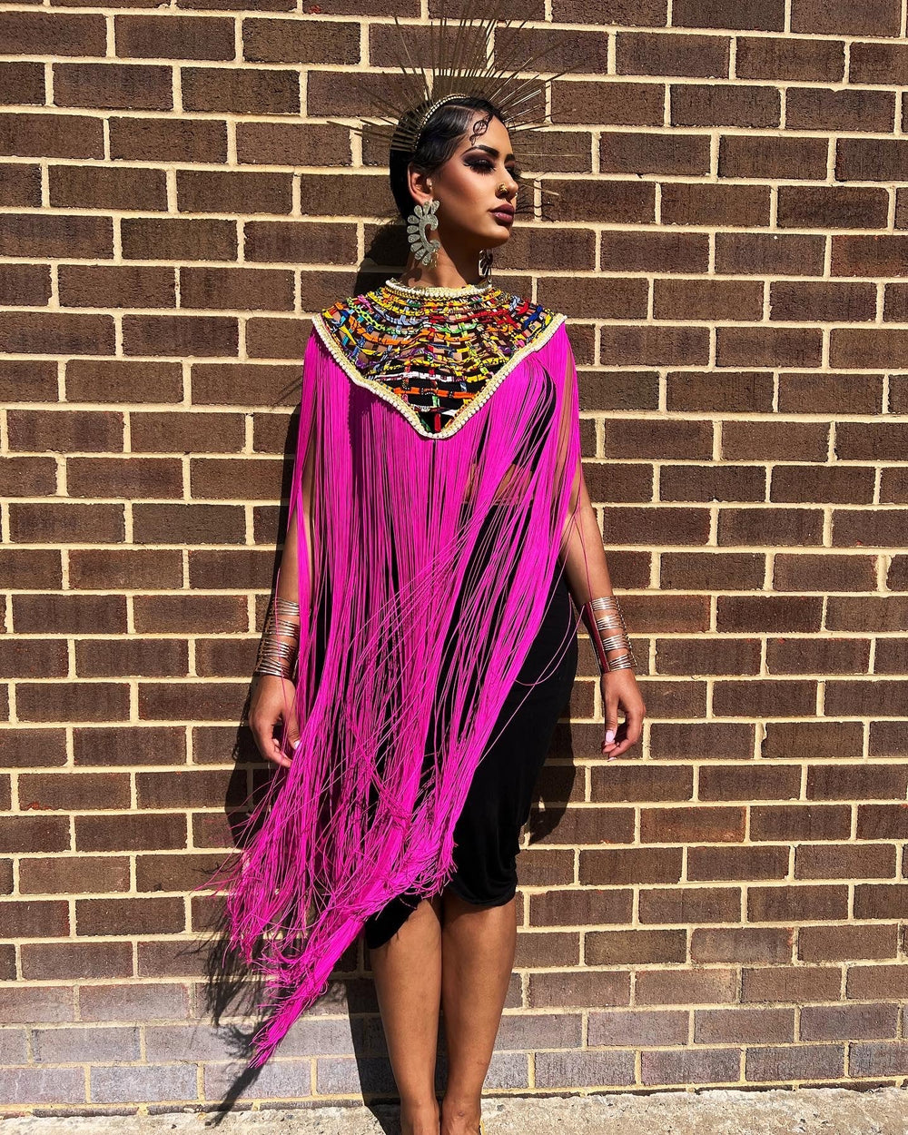 V shape Queen Ankara Laced Long Fringe Cape - Trufacebygrace