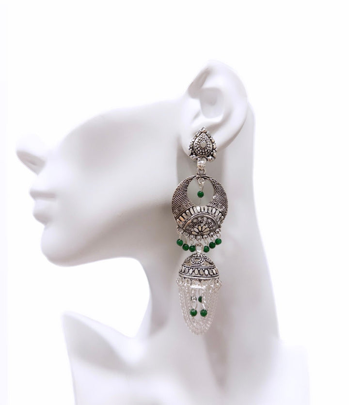 Verdant Drop Silver Jhumka Earrings - Trufacebygrace