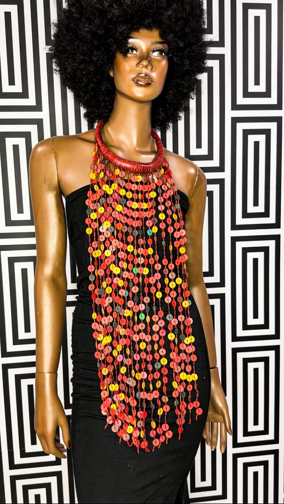 Vintage Kofi Beads and leather statement Necklace - Trufacebygrace