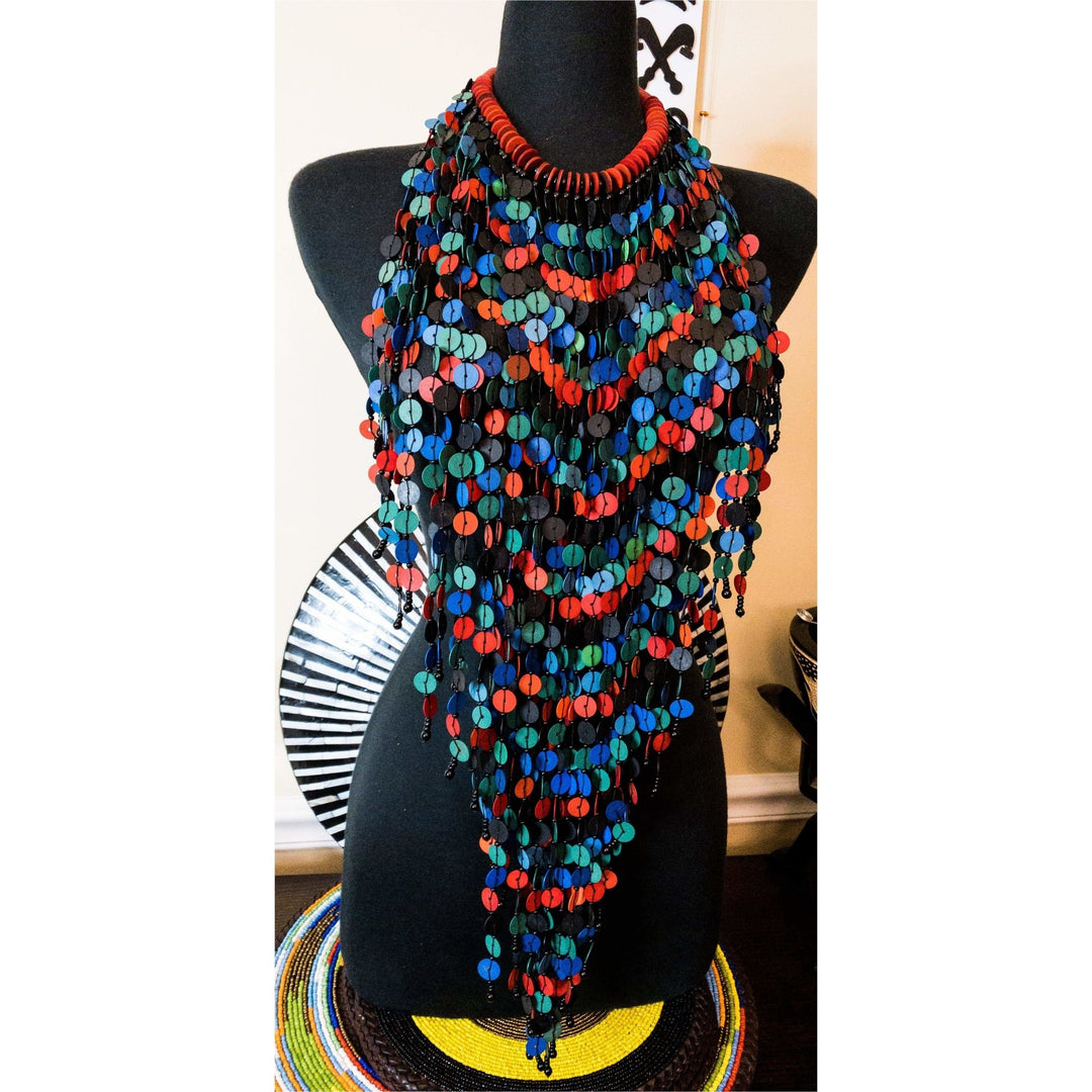 Vinyl/Heishi disks African Trade Beads with Glass Beads Statement Necklace - Trufacebygrace