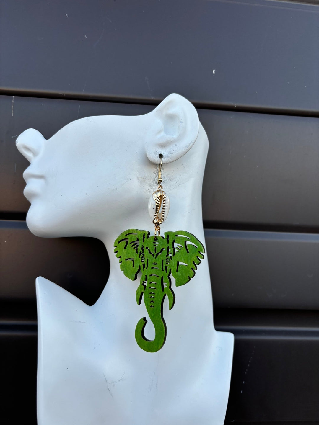 Wooden Elephant Cowrie Accent Earrings - Trufacebygrace