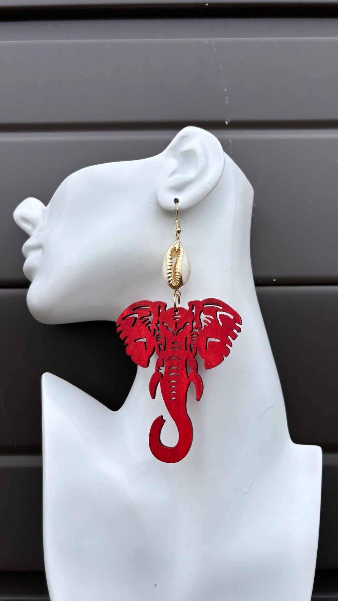 Wooden Elephant Cowrie Accent Earrings - Trufacebygrace