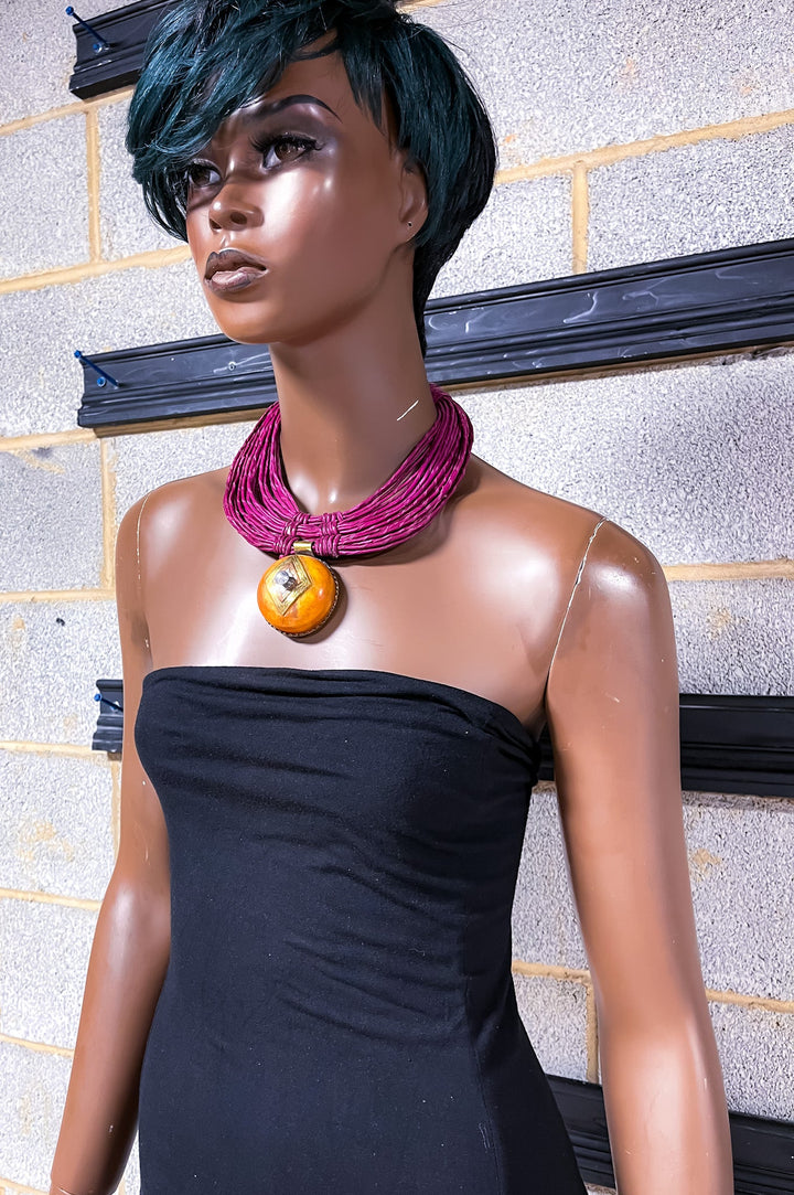 Zai leather and African Amber Necklace - Trufacebygrace