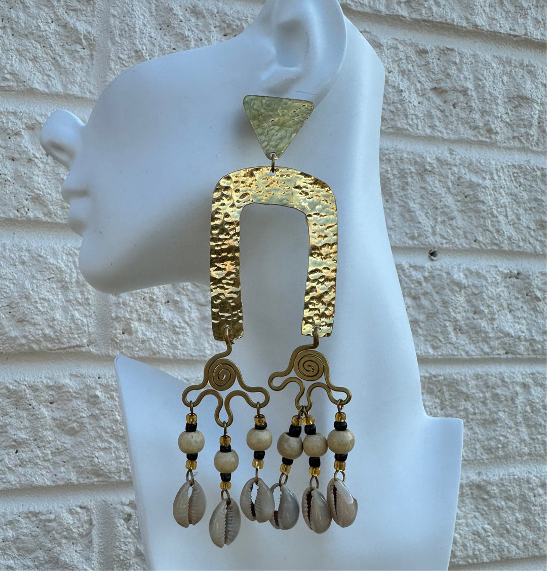 Zanele Hammered Brass and Cowry Earrings - Trufacebygrace