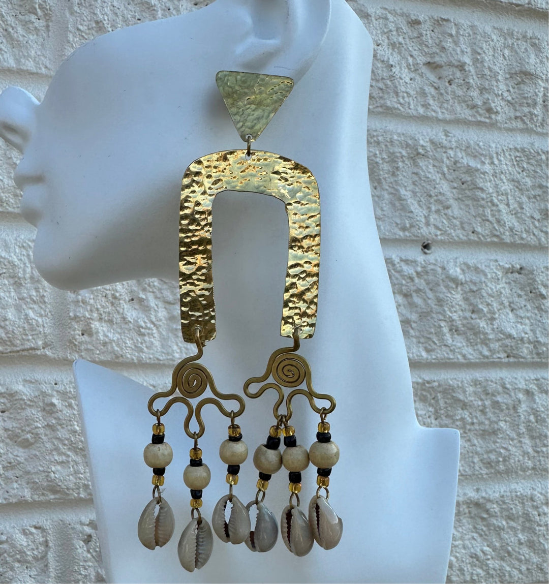 Zanele Hammered Brass and Cowry Earrings - Trufacebygrace