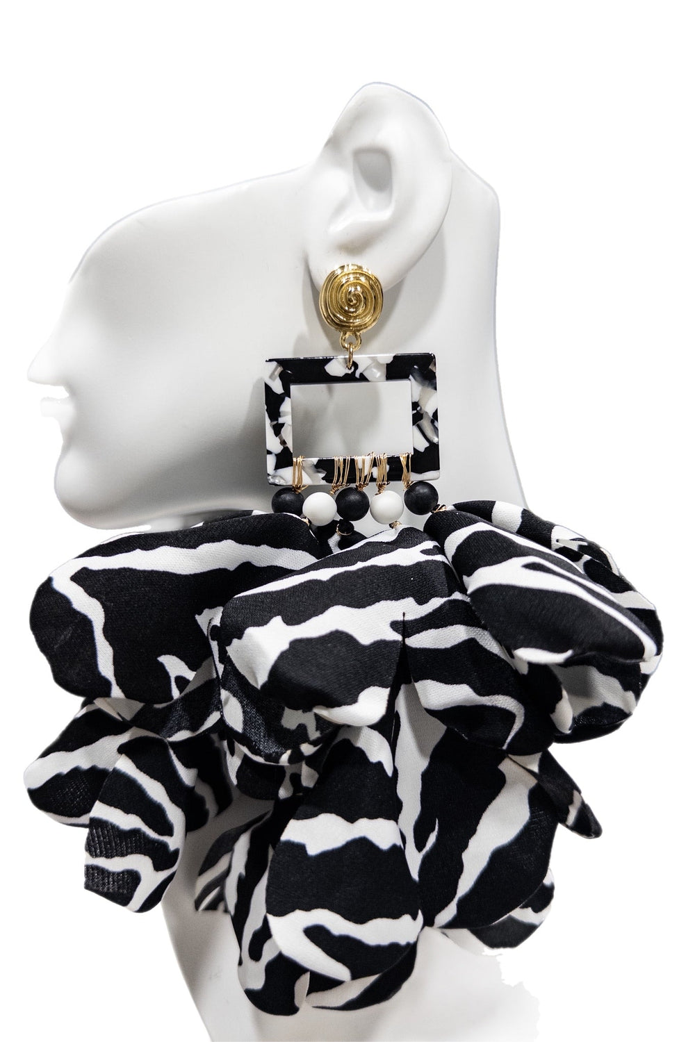 Zebra Print Nonso Square top flower petal earrings - Trufacebygrace