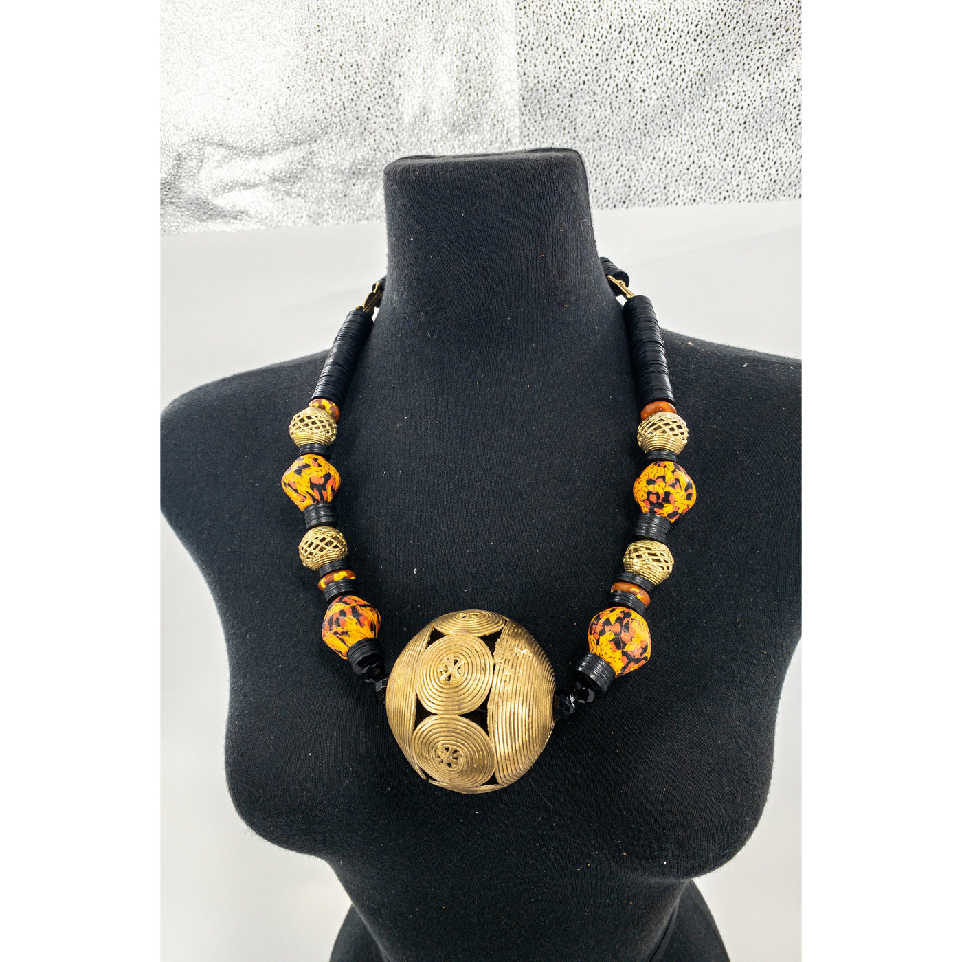 Habiba African Brass and Amber Necklace